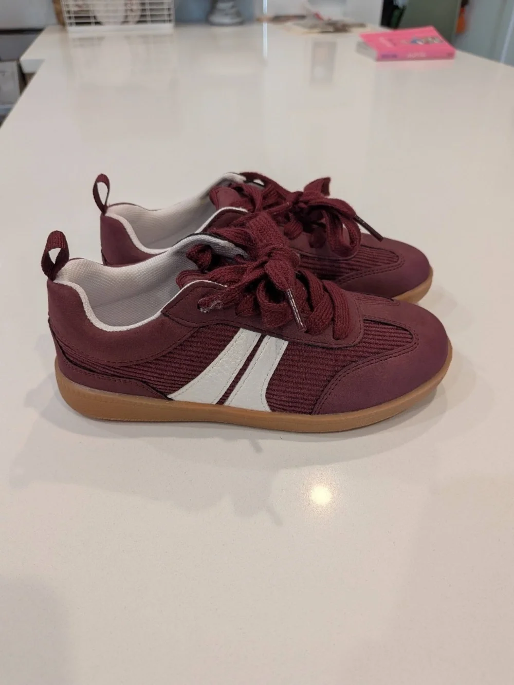 GAP Kids Burgundy Retro Sneakers Gum Sole Lace Up Shoes Size 12 NEW